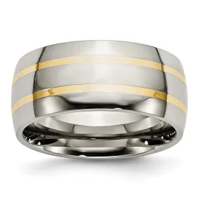 Men's 10mm Titanium & 14k Gold Inlay Polished Domed Band