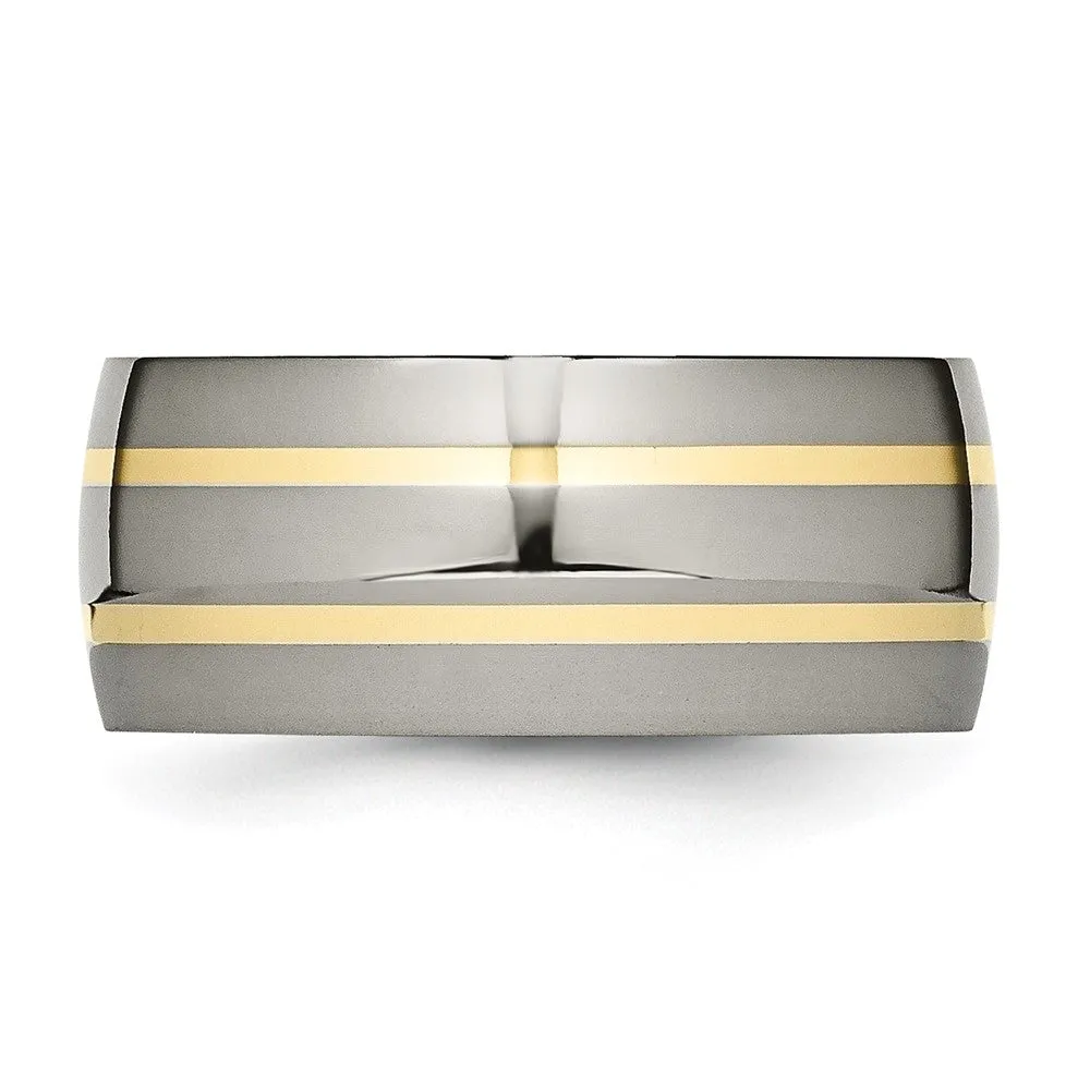 Men's 10mm Titanium & 14k Gold Inlay Polished Domed Band