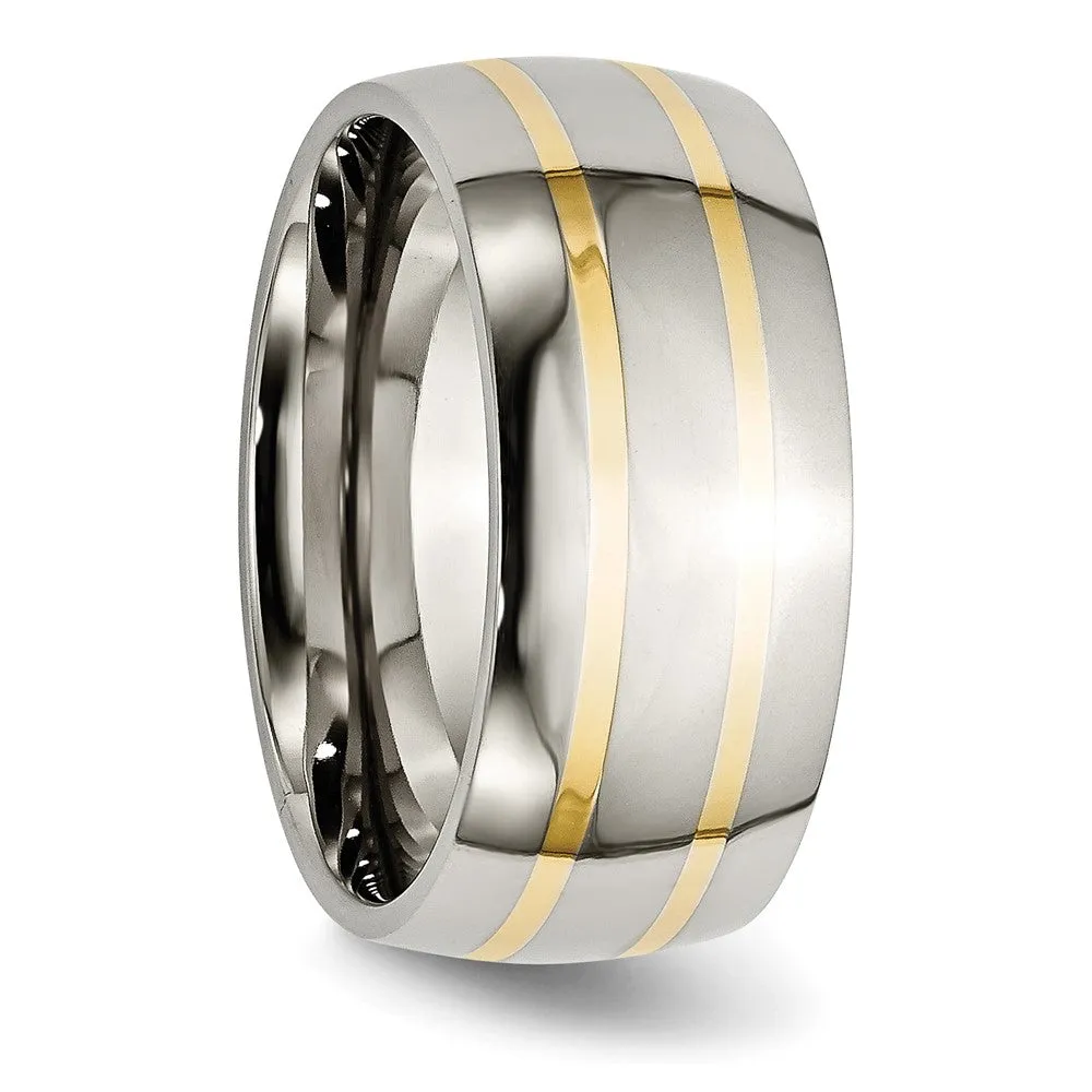 Men's 10mm Titanium & 14k Gold Inlay Polished Domed Band