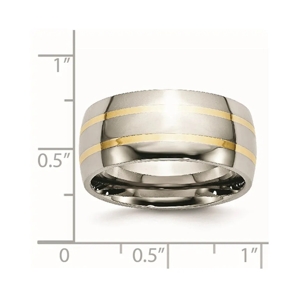 Men's 10mm Titanium & 14k Gold Inlay Polished Domed Band