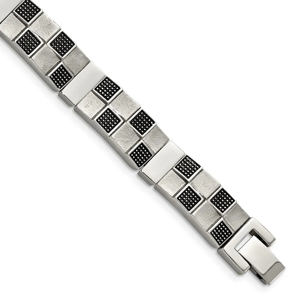 Men's 11mm Checkered Stainless Steel Bracelet, 8.25 Inch