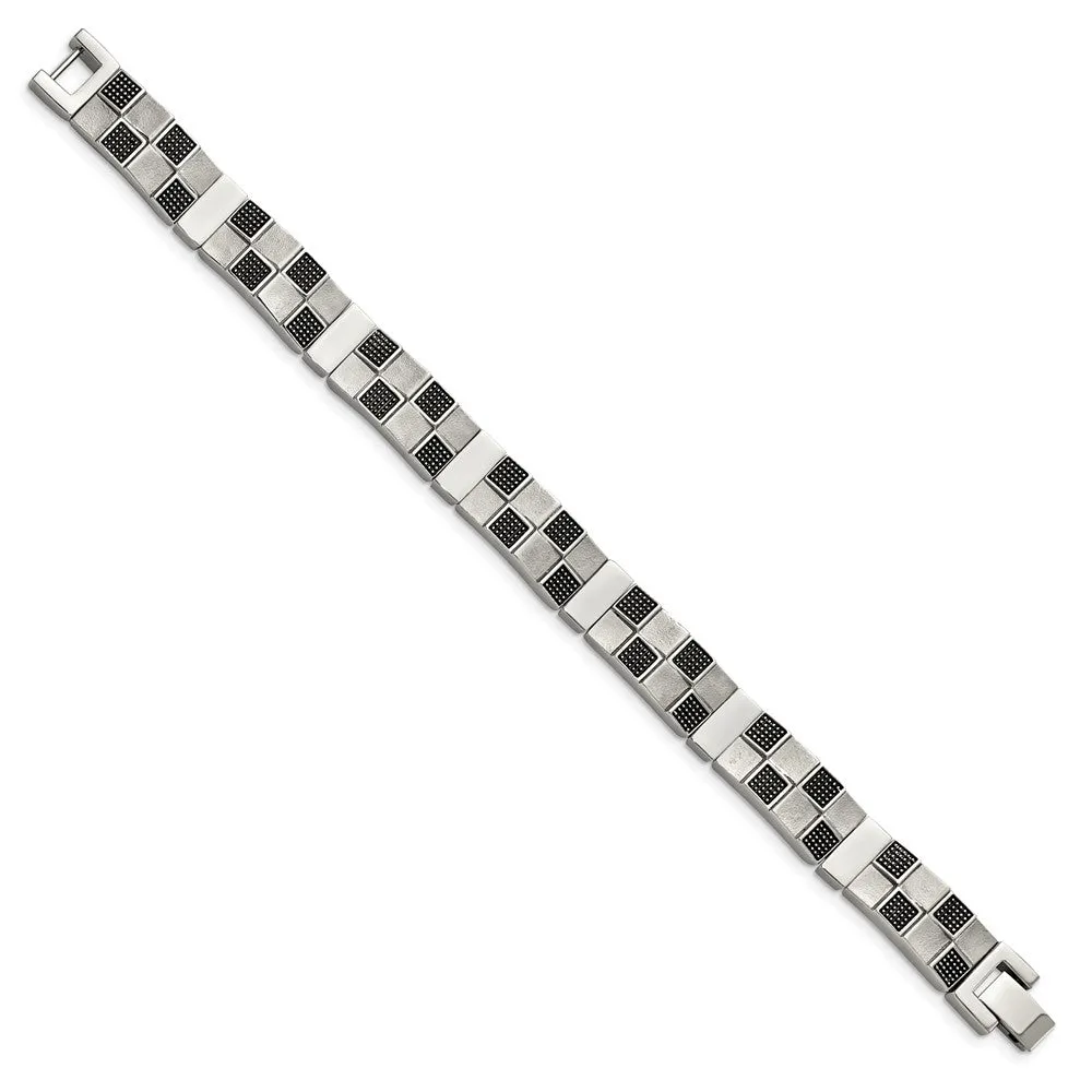 Men's 11mm Checkered Stainless Steel Bracelet, 8.25 Inch