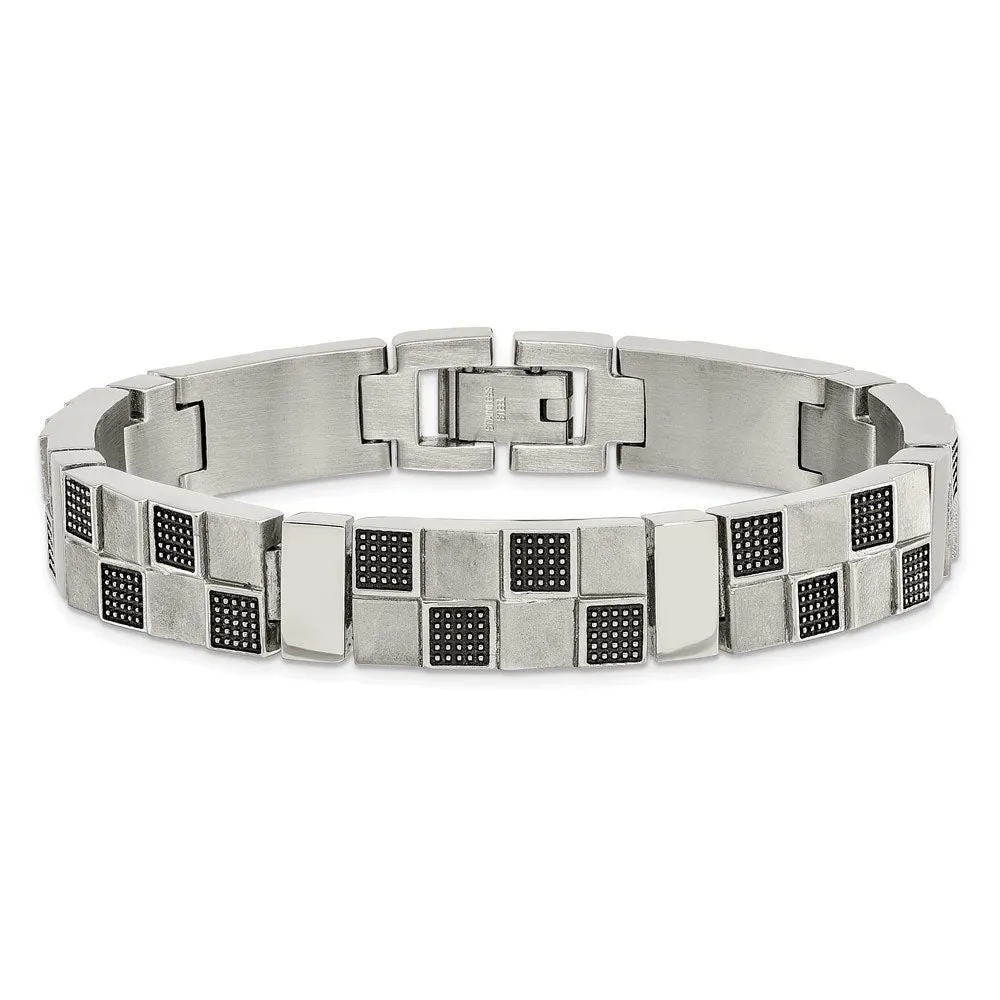 Men's 11mm Checkered Stainless Steel Bracelet, 8.25 Inch