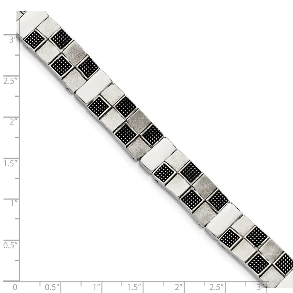 Men's 11mm Checkered Stainless Steel Bracelet, 8.25 Inch