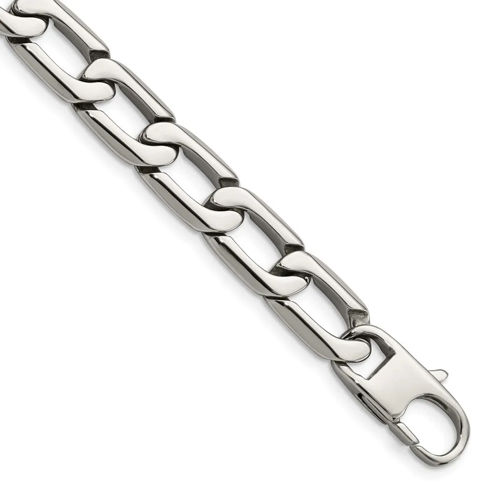 Men's 11mm Stainless Steel Open Oval Curb Chain Bracelet, 8.5 Inch