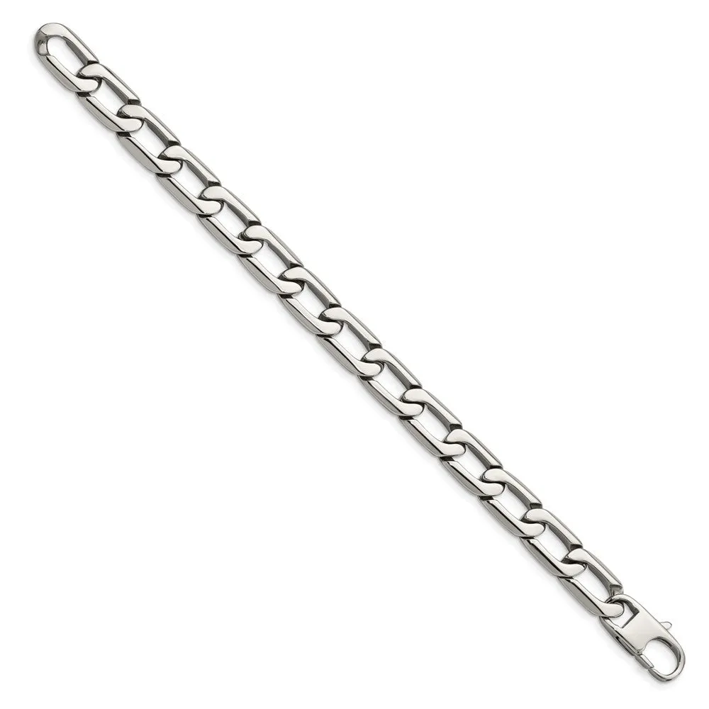 Men's 11mm Stainless Steel Open Oval Curb Chain Bracelet, 8.5 Inch