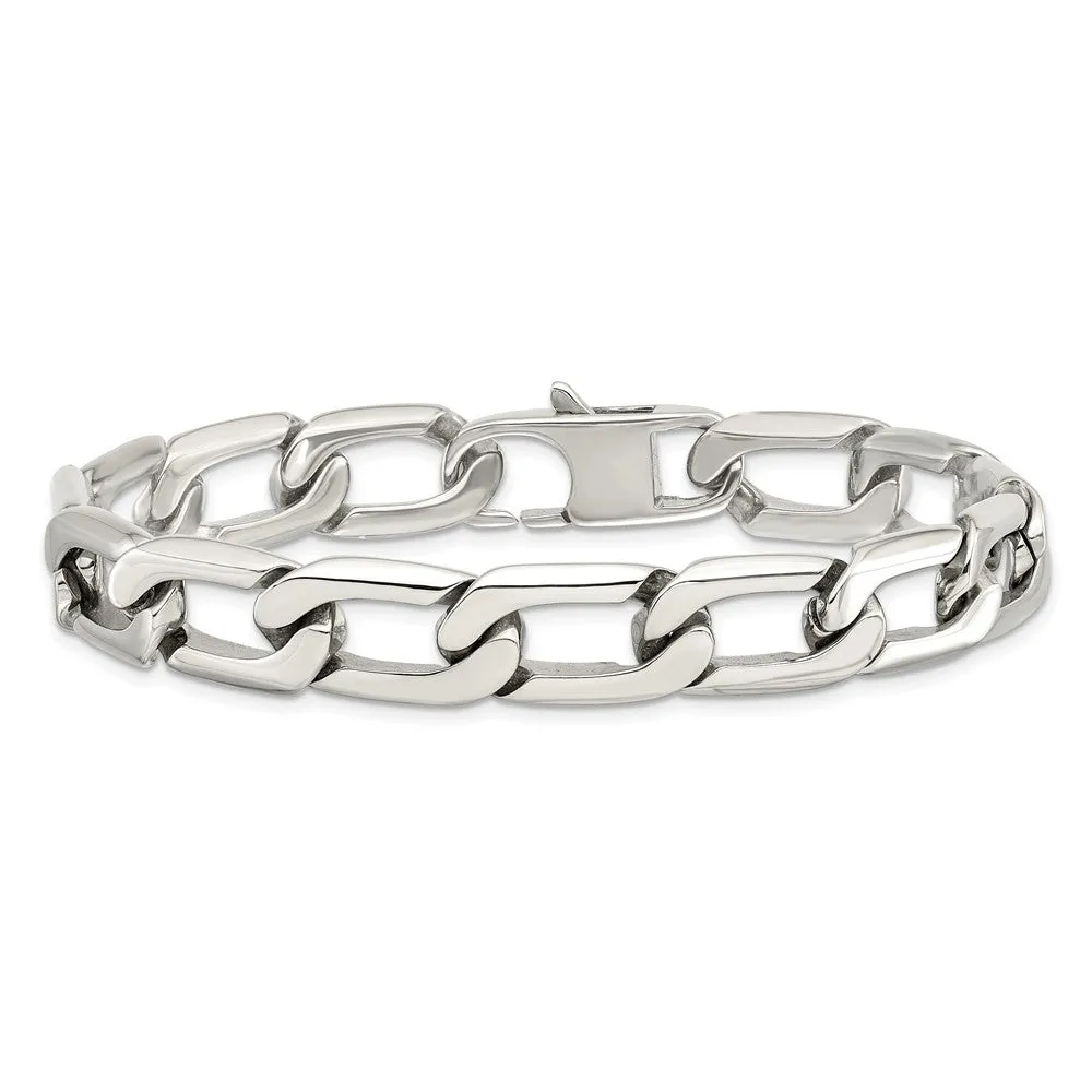 Men's 11mm Stainless Steel Open Oval Curb Chain Bracelet, 8.5 Inch