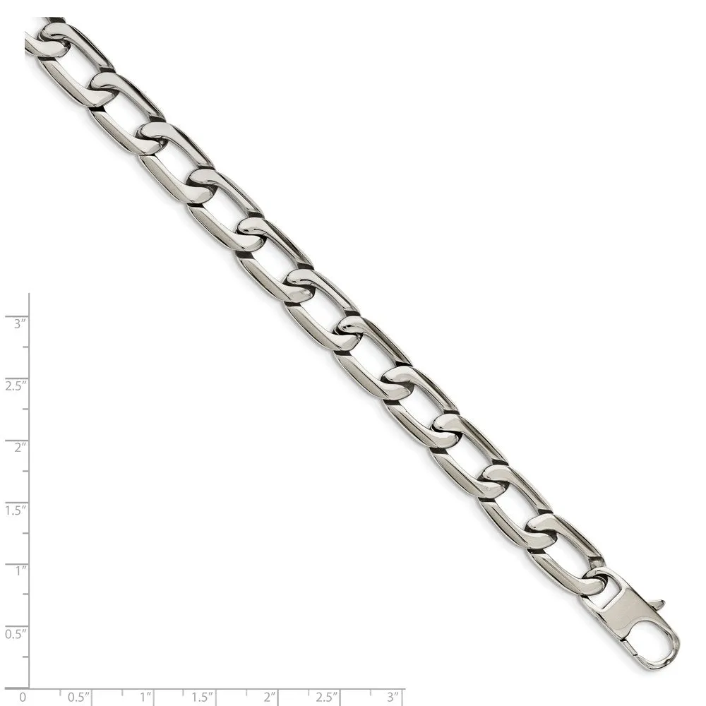 Men's 11mm Stainless Steel Open Oval Curb Chain Bracelet, 8.5 Inch