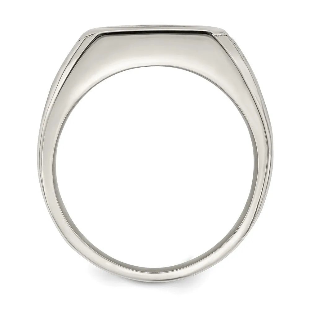 Men's 14.5mm Stainless Steel & Black Enamel Tapered Signet Ring