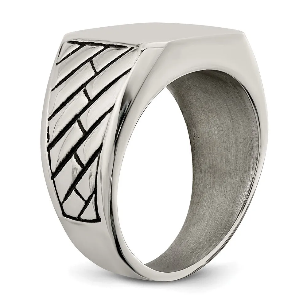 Men's 14.5mm Stainless Steel & Black Enamel Tapered Signet Ring