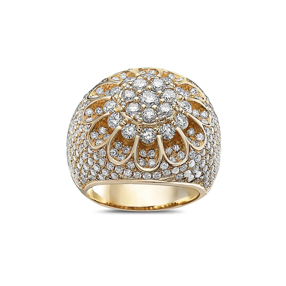 Men's 14K Yellow Gold Cluster Ring with 6.41 CT Diamonds