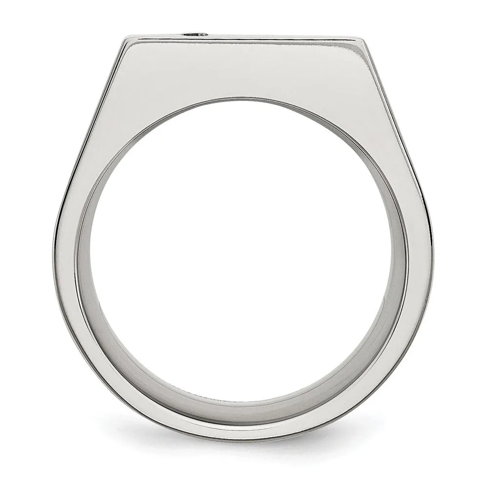 Men's 14mm Stainless Steel & CZ Polished Signet Tapered Ring