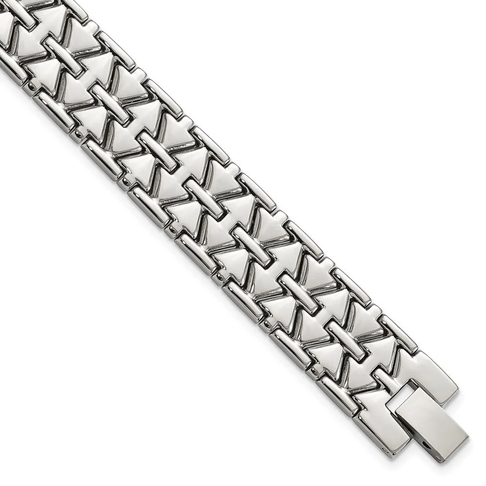 Men's 15mm Polished Stainless Steel Aztec Link Bracelet, 7.5 Inch