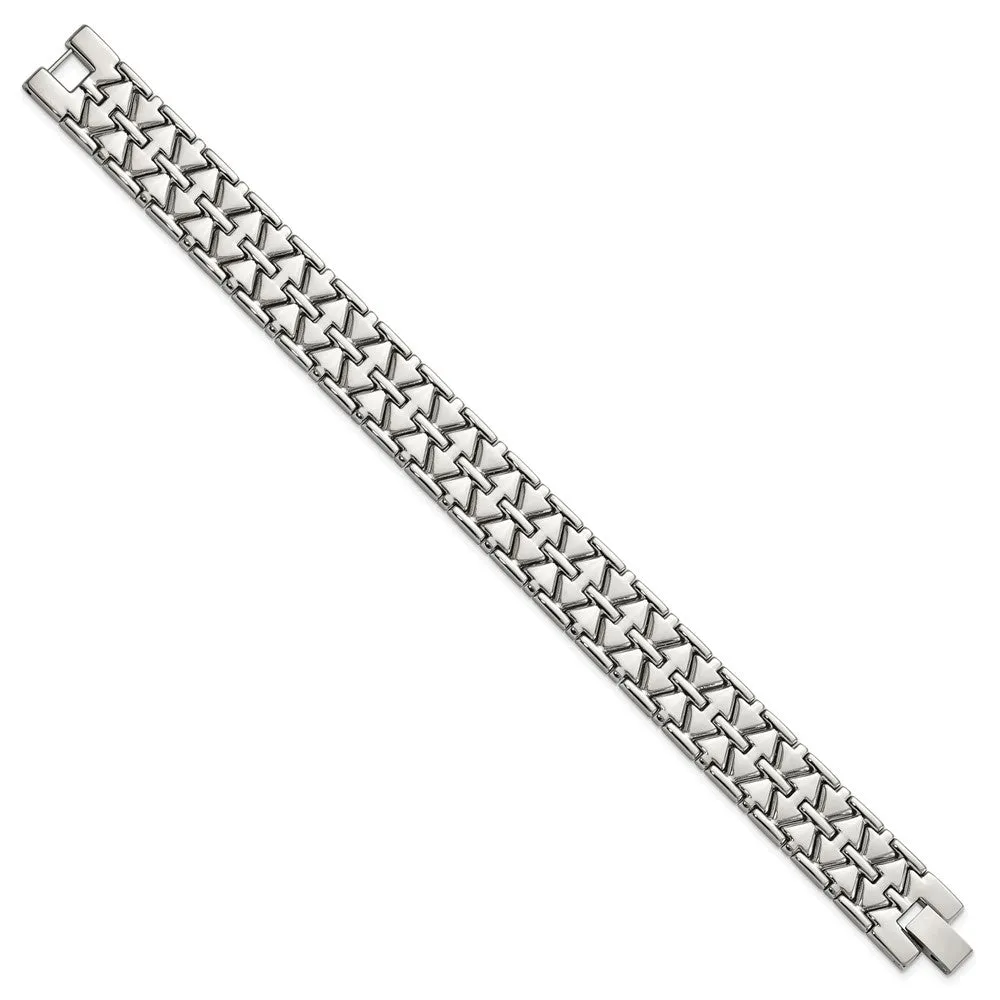 Men's 15mm Polished Stainless Steel Aztec Link Bracelet, 7.5 Inch