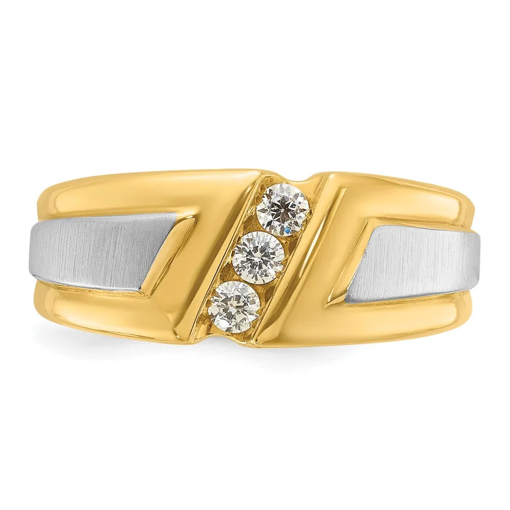 Men's 9.3mm 14K Two Tone Gold 3-Stone 1/4 Ctw Diamond Tapered Band