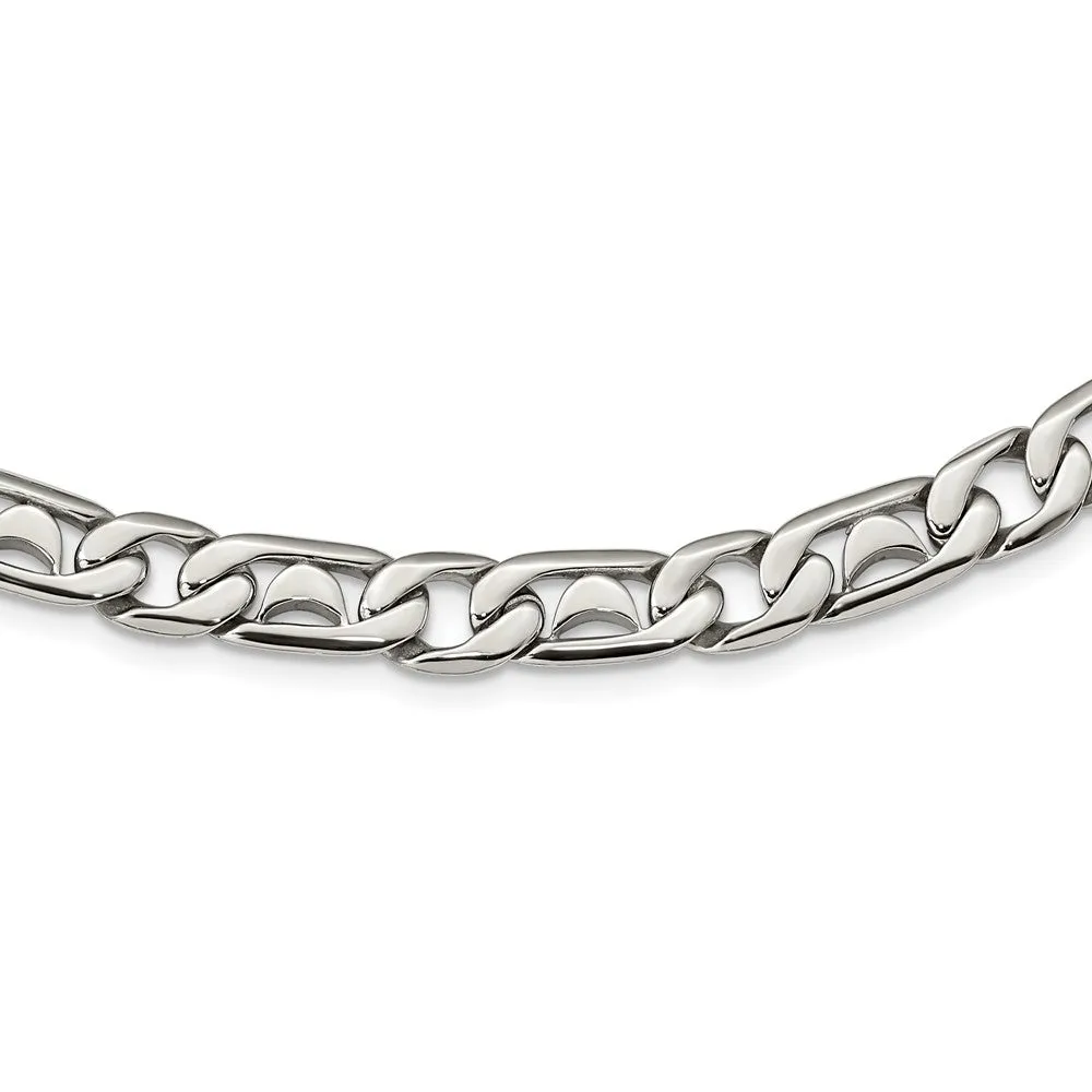 Men's 9mm Stainless Steel Fancy Curb Chain Necklace, 24 Inch