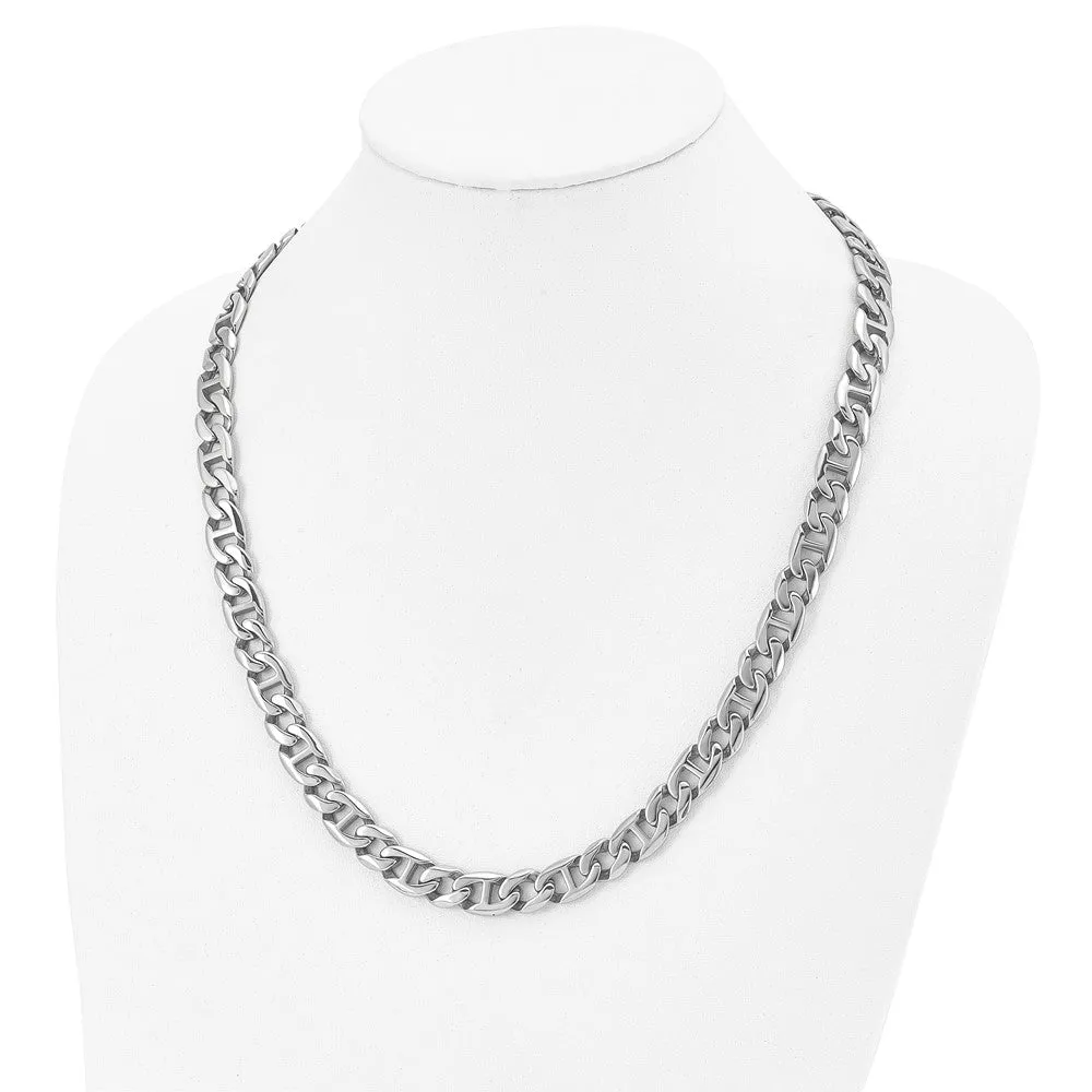 Men's 9mm Stainless Steel Fancy Curb Chain Necklace, 24 Inch