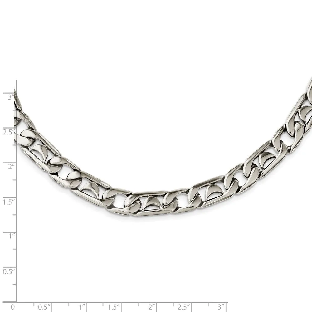 Men's 9mm Stainless Steel Fancy Curb Chain Necklace, 24 Inch