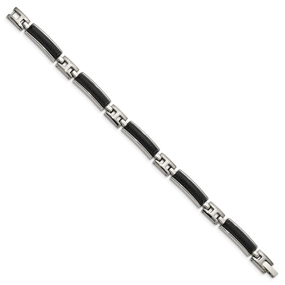 Men's 9mm Two Tone Stainless Steel Textured Link Bracelet, 8.25 Inch