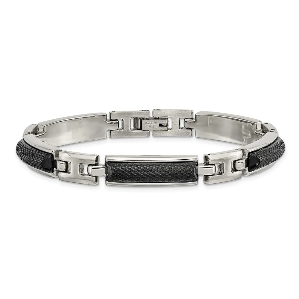 Men's 9mm Two Tone Stainless Steel Textured Link Bracelet, 8.25 Inch