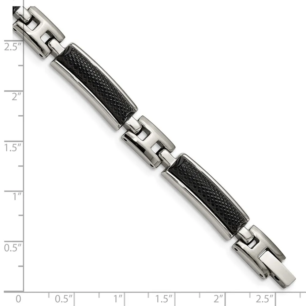 Men's 9mm Two Tone Stainless Steel Textured Link Bracelet, 8.25 Inch