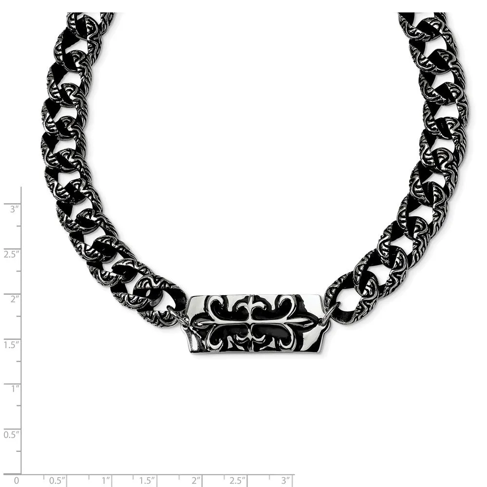 Men's Antiqued Stainless Steel Fleur De Lis Gothic Necklace, 24 Inch