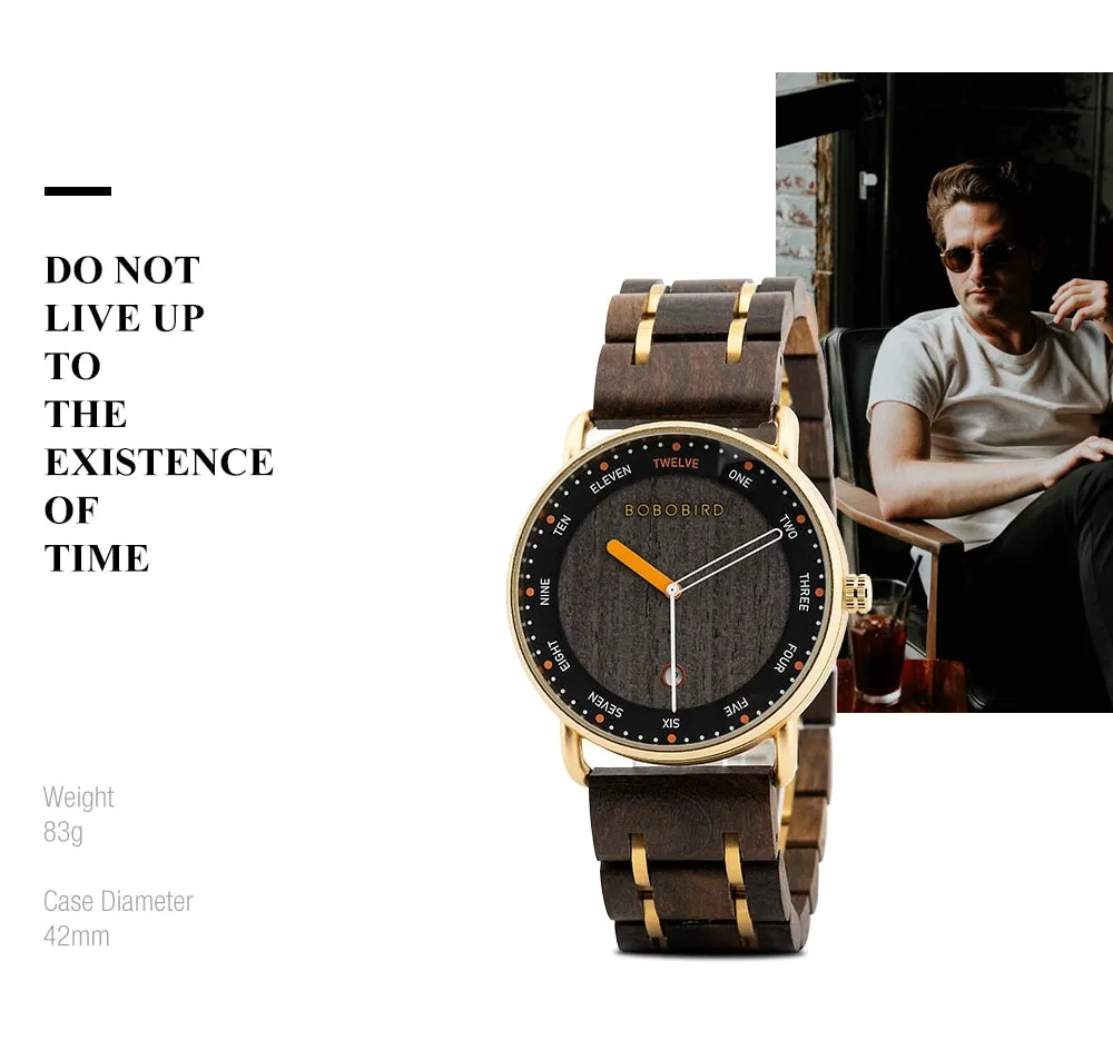 Men's Casual Quartz Movement Genuine Leather Wooden Wristwatch