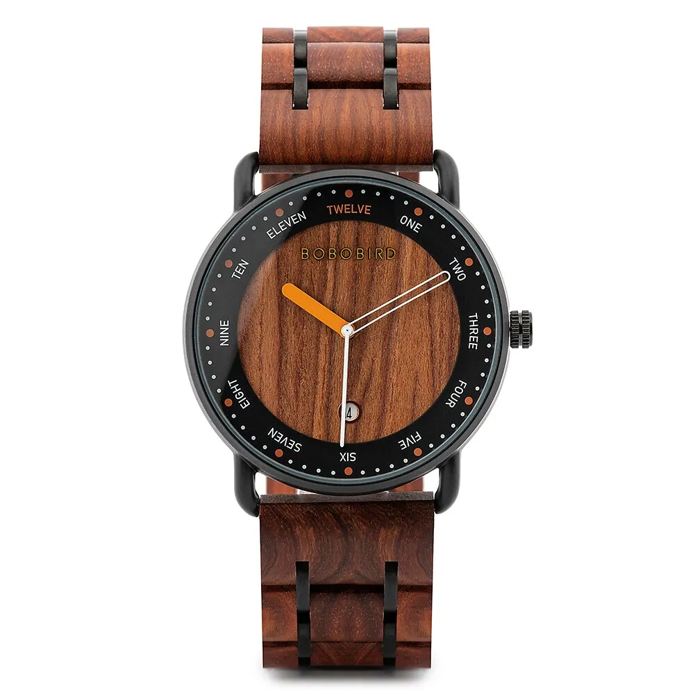 Men's Casual Quartz Movement Genuine Leather Wooden Wristwatch