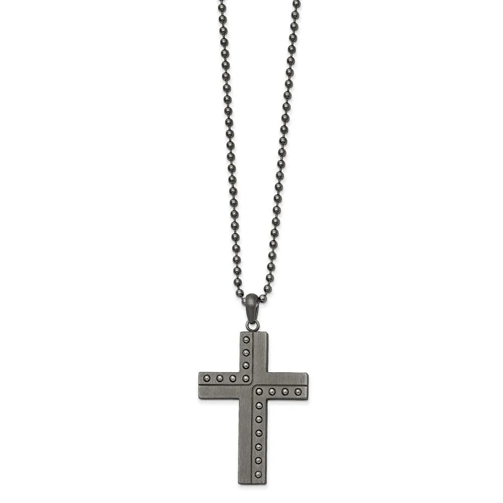 Men's Gunmetal Plated Stainless Steel Beaded Cross Necklace, 22 Inch