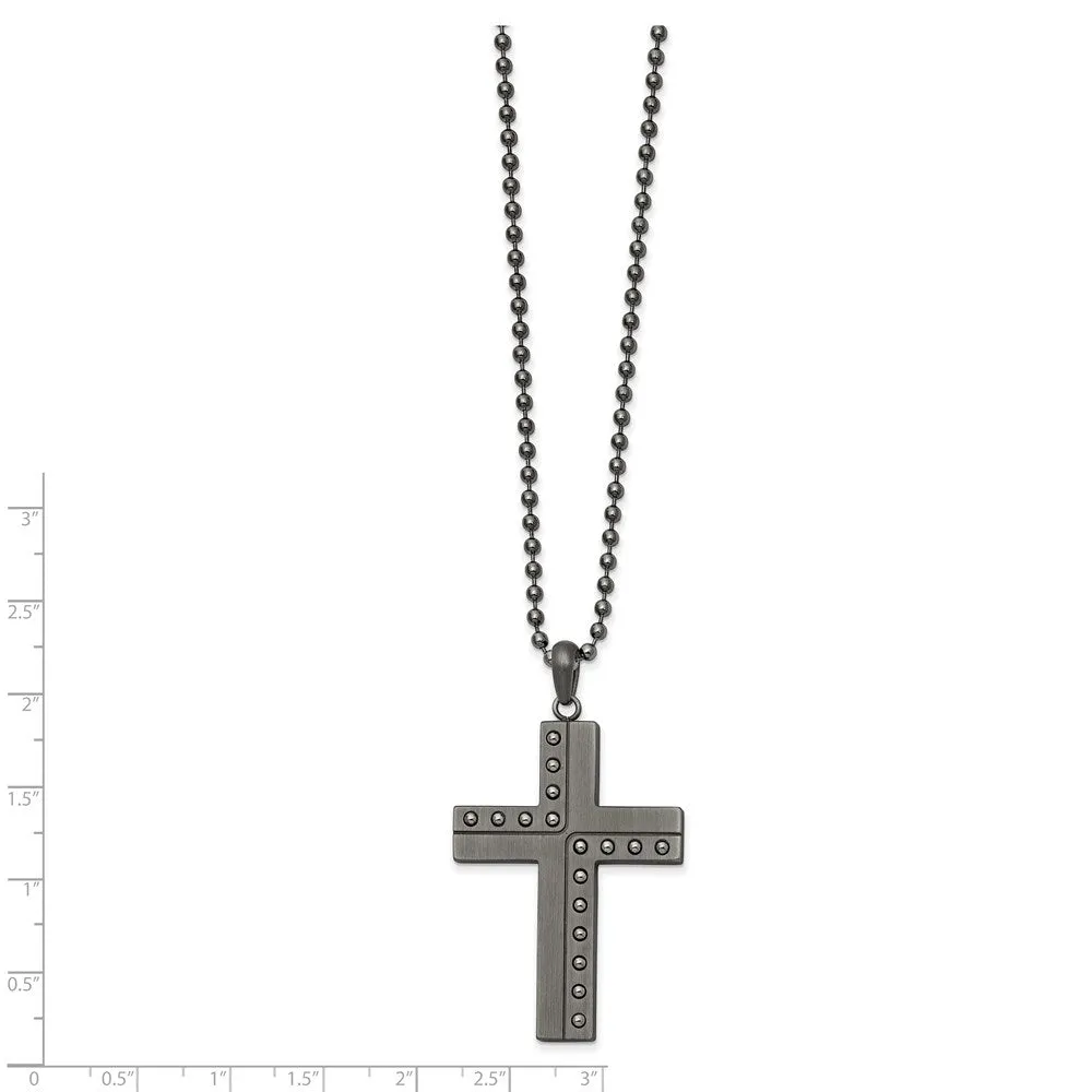 Men's Gunmetal Plated Stainless Steel Beaded Cross Necklace, 22 Inch