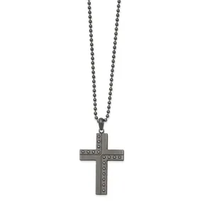 Men's Gunmetal Plated Stainless Steel Beaded Cross Necklace, 22 Inch