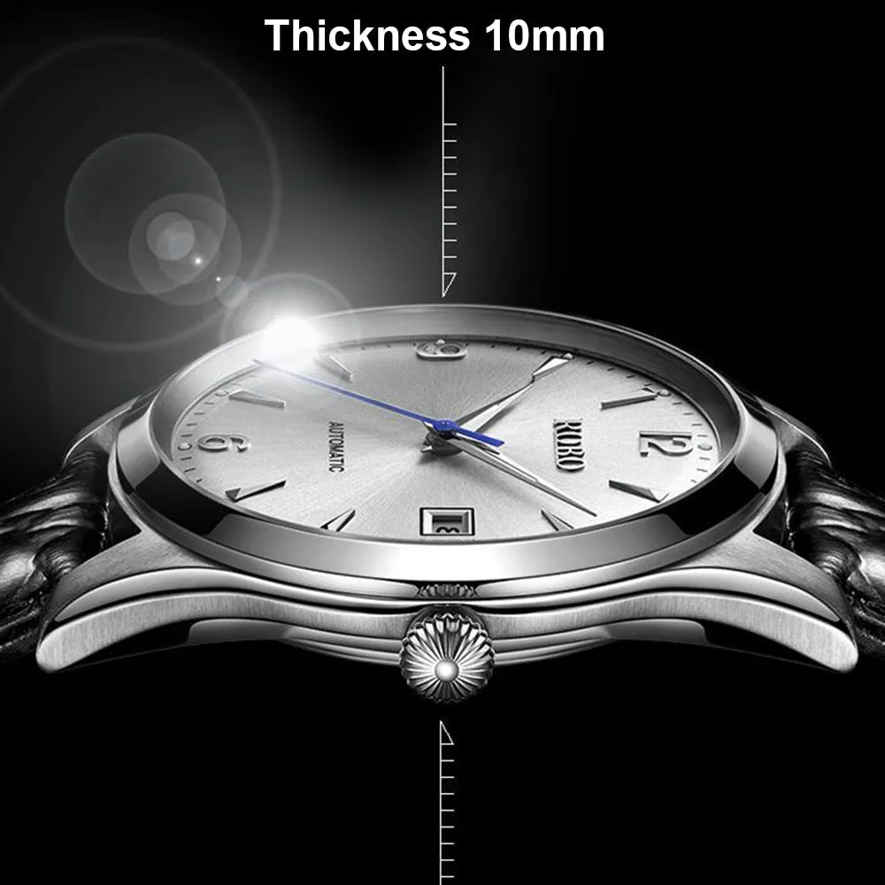 Men's Luminous Curved Sapphire Glass Round Stainless Steel Wristwatches