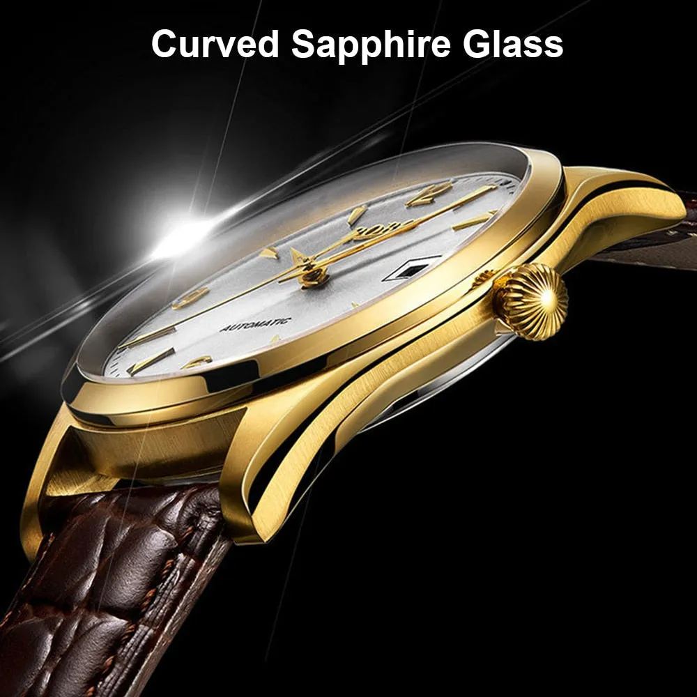 Men's Luminous Curved Sapphire Glass Round Stainless Steel Wristwatches