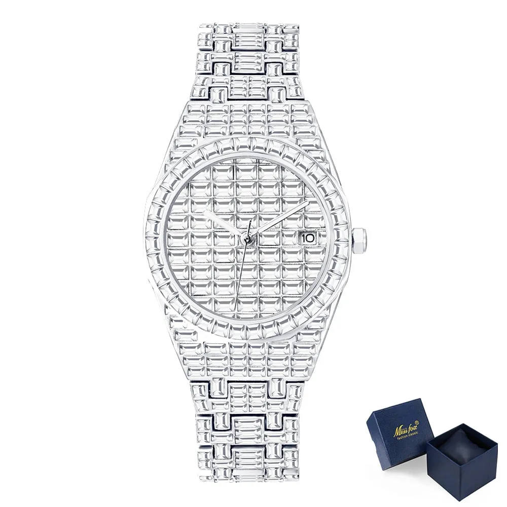 Men's Luxury Gold Nano Vaccum Plated Diamond Iced Out Quartz Wristwatch