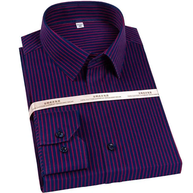 Men's Non-Iron Striped Pocket Less Standard Fit Long Sleeve Dress Shirt