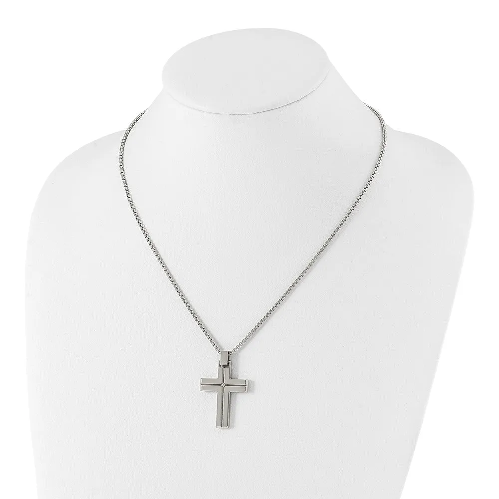 Men's Stainless Steel & Gold Tone Grooved Cross Necklace, 19.5 Inch