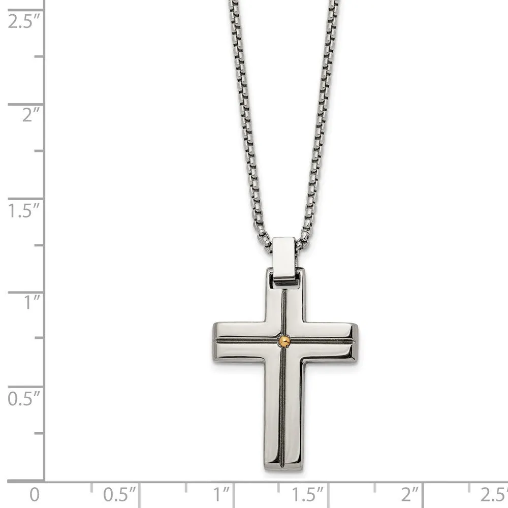 Men's Stainless Steel & Gold Tone Grooved Cross Necklace, 19.5 Inch