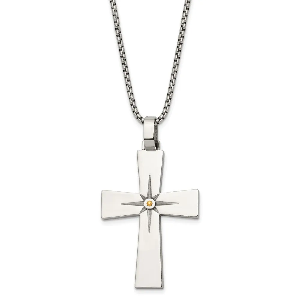 Men's Stainless Steel & Gold Tone North Star Cross Necklace, 24 Inch