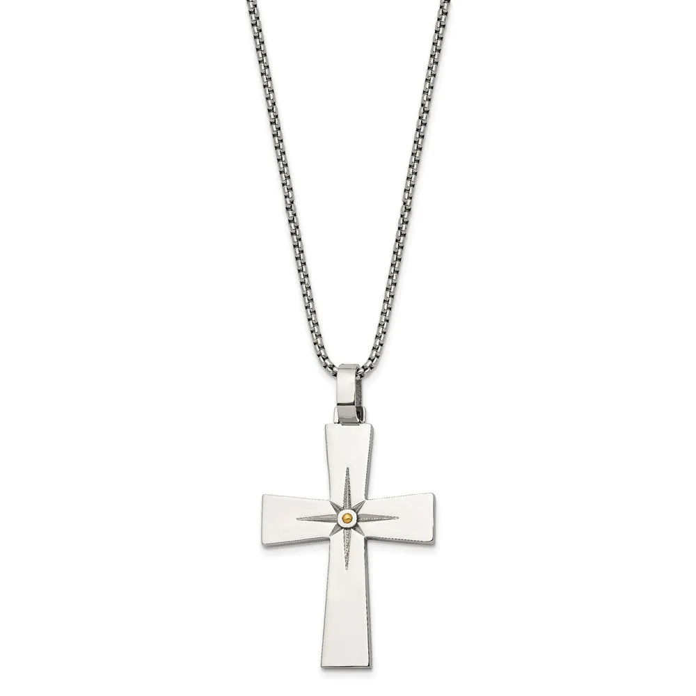 Men's Stainless Steel & Gold Tone North Star Cross Necklace, 24 Inch