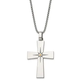 Men's Stainless Steel & Gold Tone North Star Cross Necklace, 24 Inch