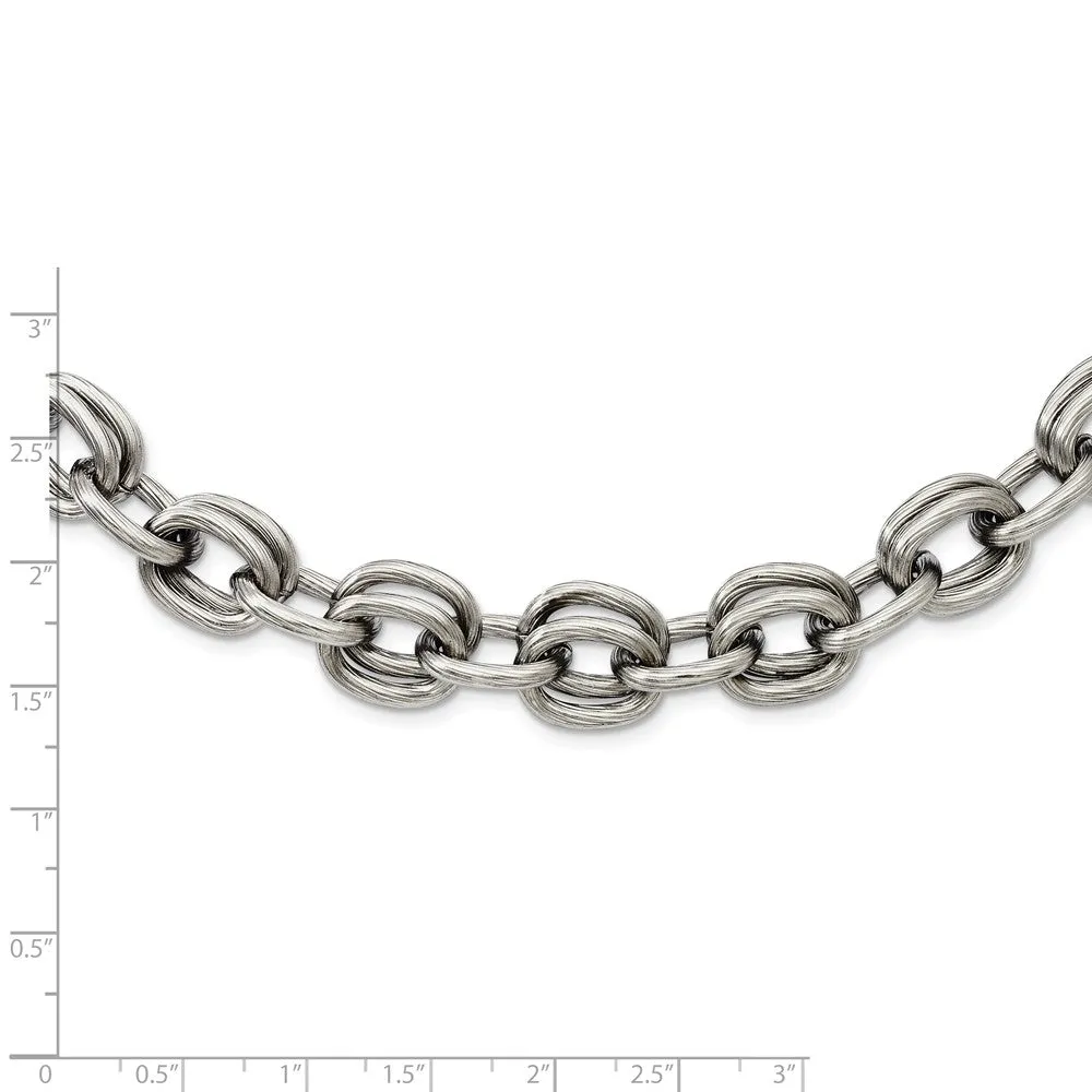 Men's Stainless Steel 11mm Textured and Brushed Link Necklace 22 Inch