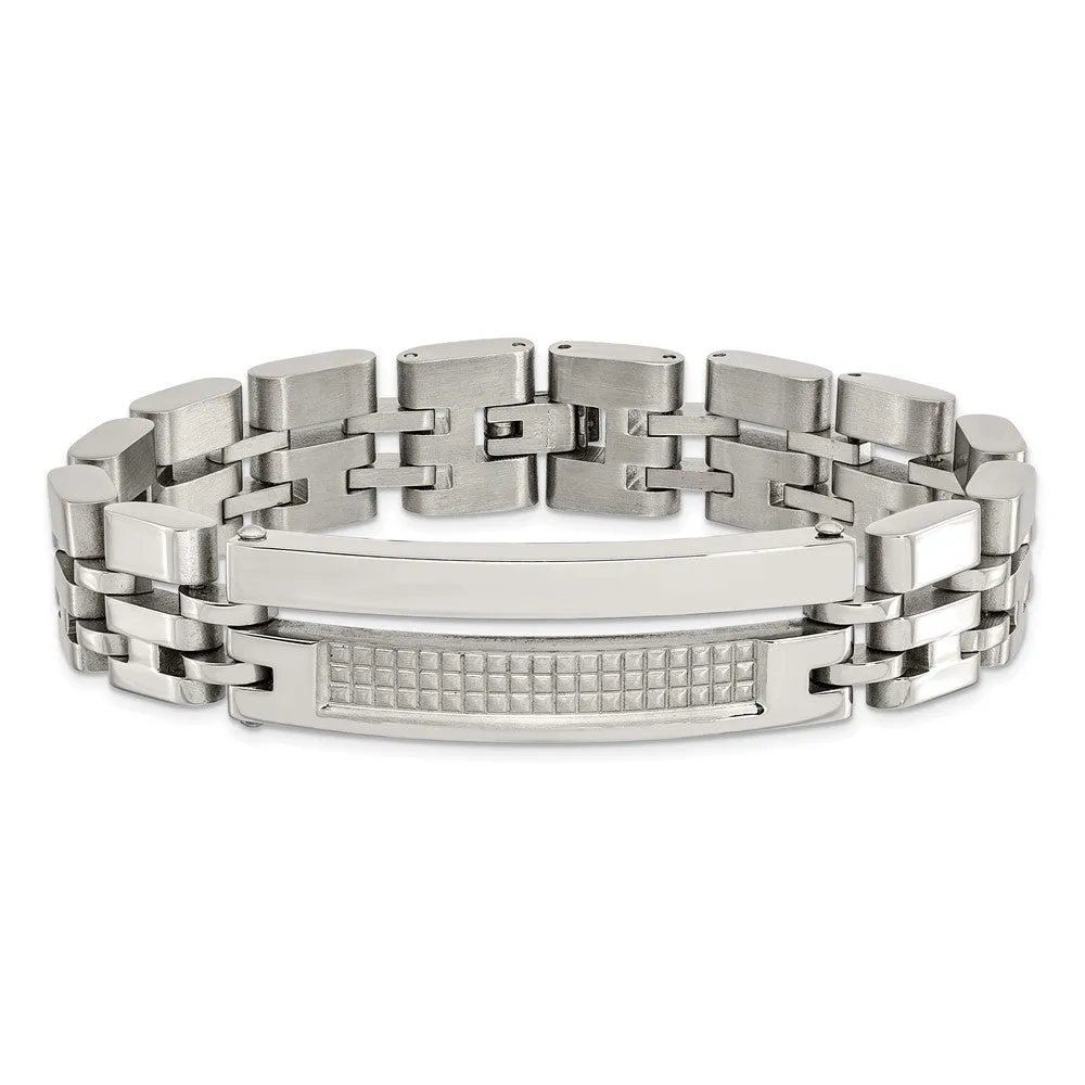 Men's Stainless Steel 15mm Brushed & Polished Link Bracelet, 8.5 Inch