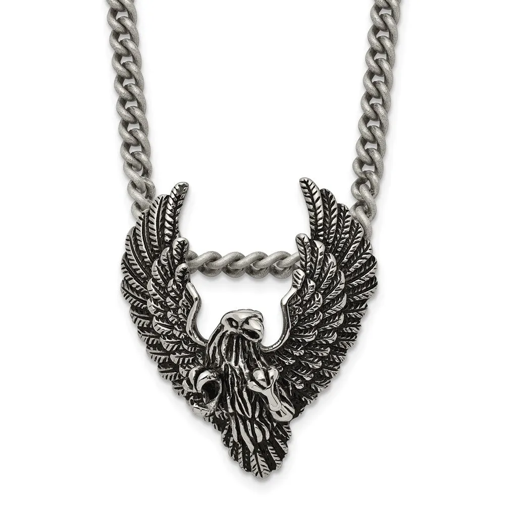 Men's Stainless Steel Antiqued Eagle Necklace, 24 Inch