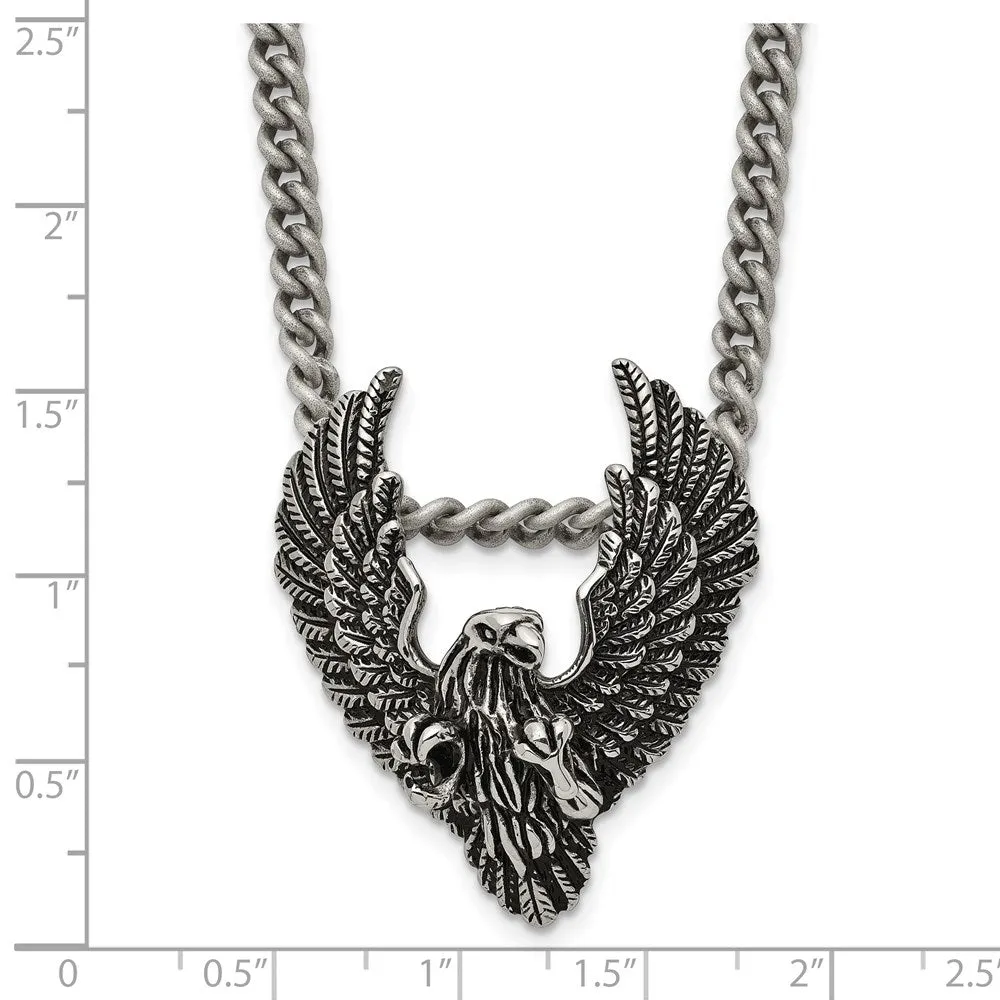 Men's Stainless Steel Antiqued Eagle Necklace, 24 Inch