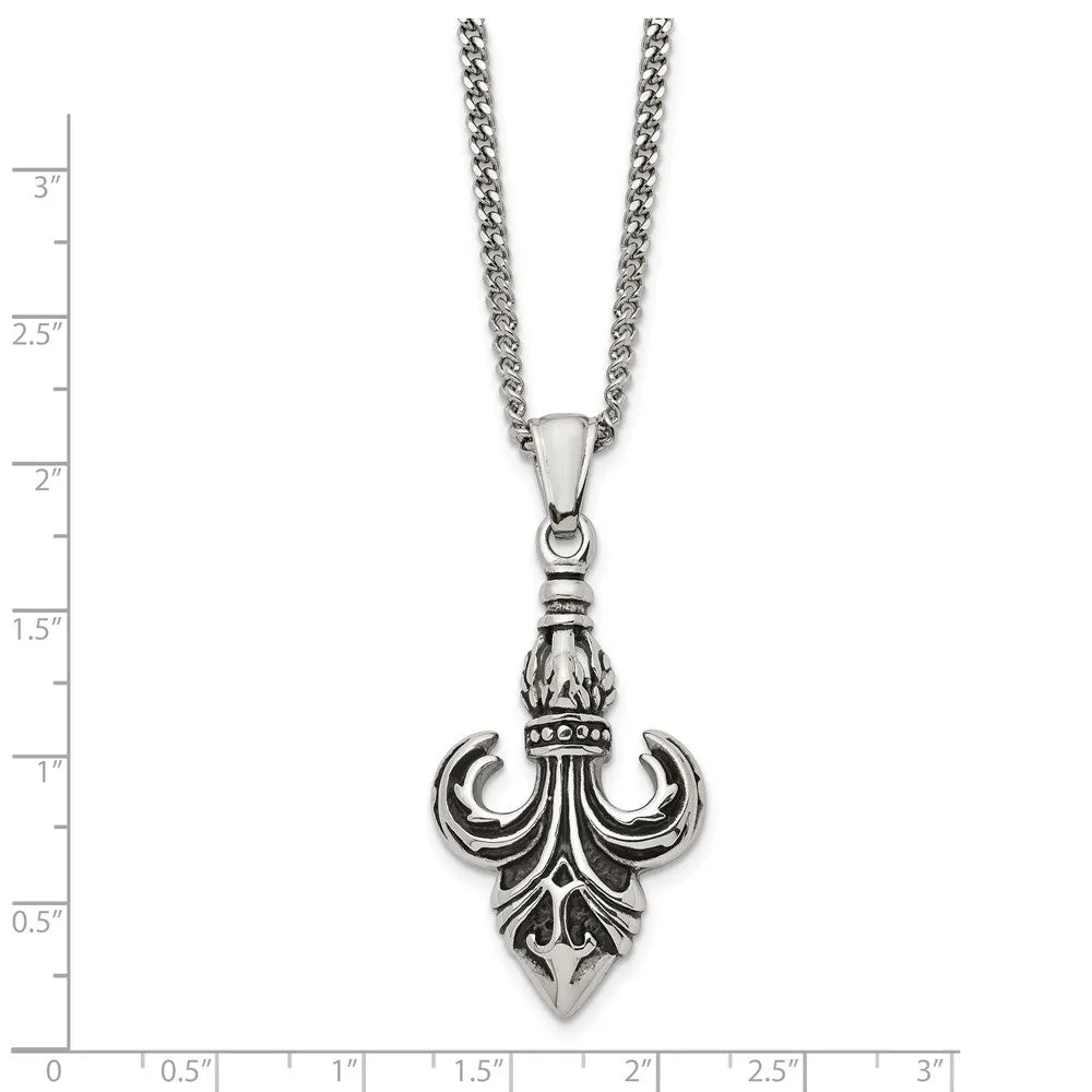 Men's Stainless Steel Antiqued Fleur de lis Necklace, 22 Inch