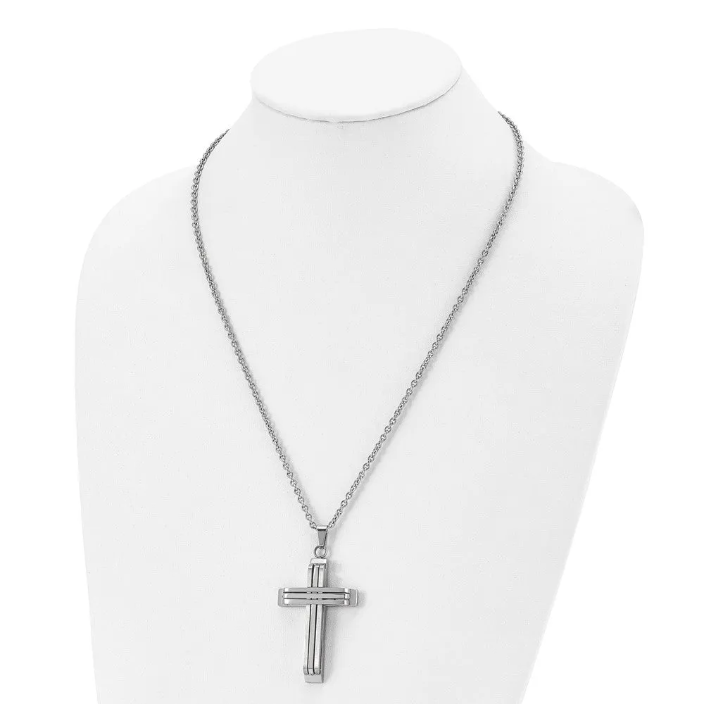 Men's Stainless Steel Brushed & Polished Bar Cross Necklace, 22 Inch