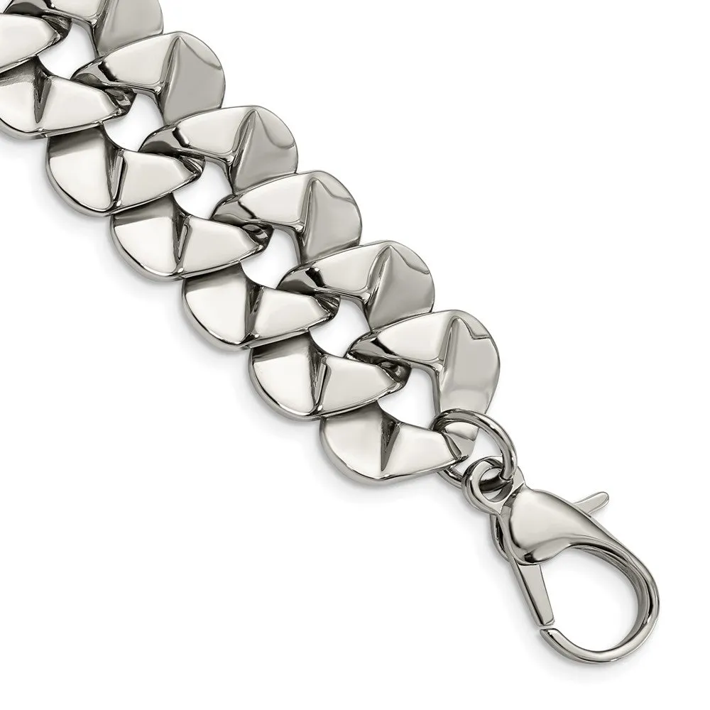 Men's Stainless Steel Large Fancy Curb Chain Bracelet - 8.5 Inch