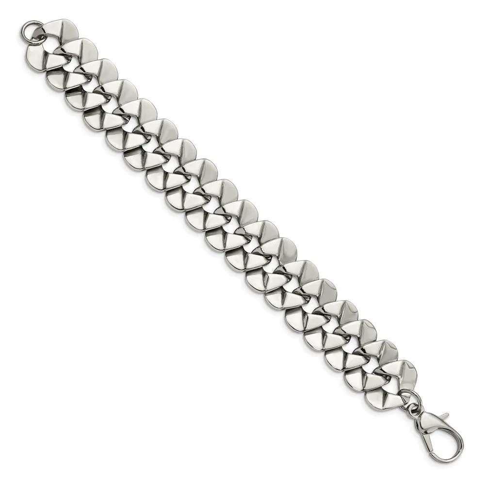 Men's Stainless Steel Large Fancy Curb Chain Bracelet - 8.5 Inch