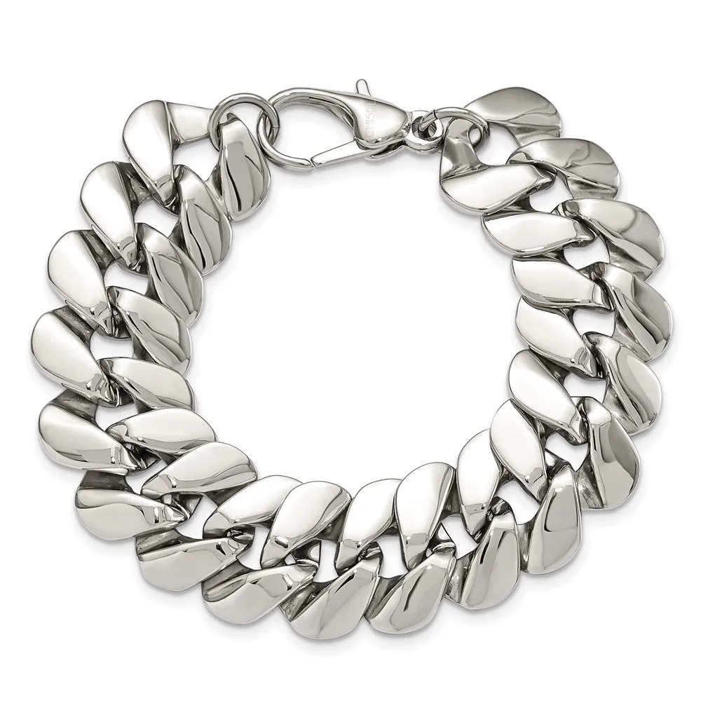 Men's Stainless Steel Large Fancy Curb Chain Bracelet - 8.5 Inch