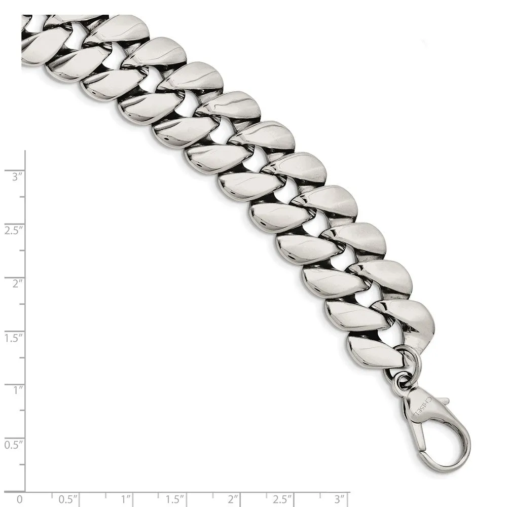 Men's Stainless Steel Large Fancy Curb Chain Bracelet - 8.5 Inch